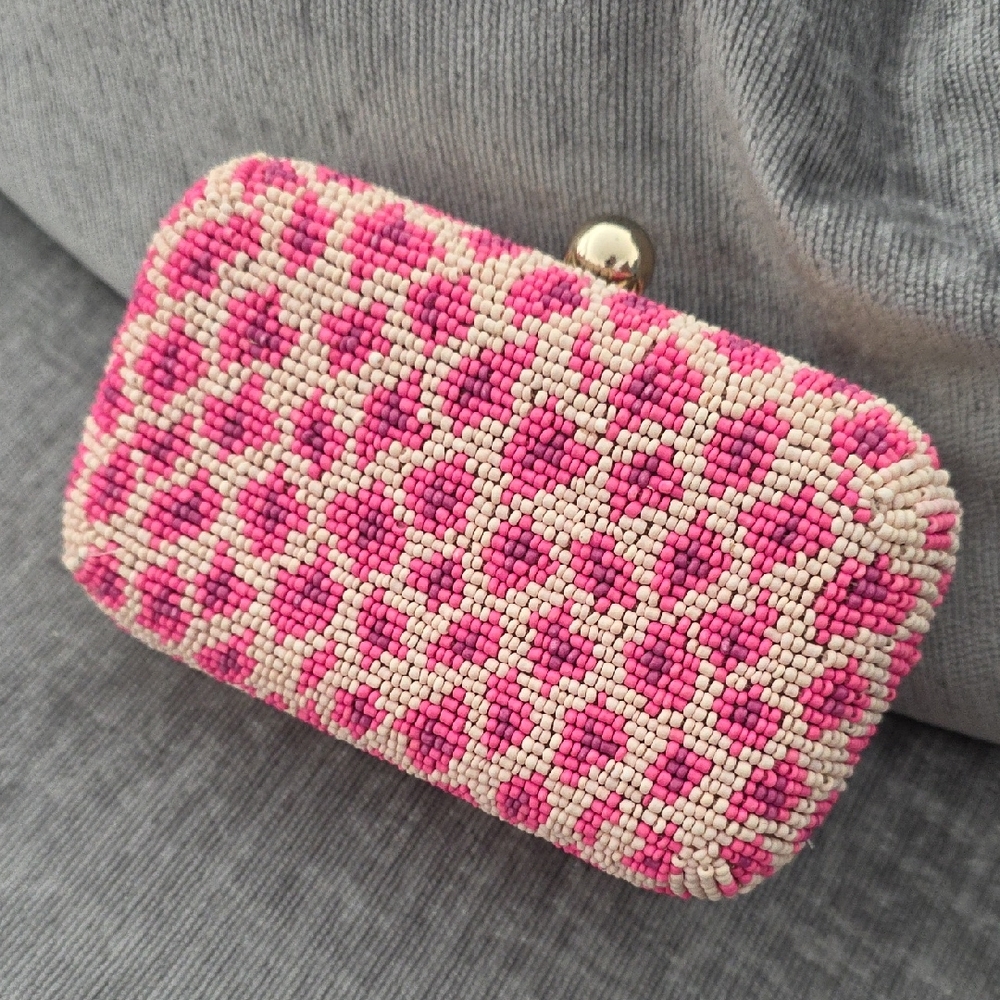 Juicy Couture Pink and Cream Beaded Clutch